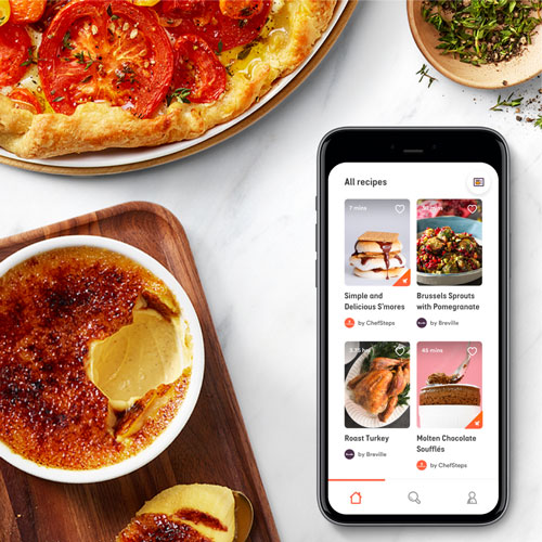 Mobile phone displaying the all recipes functionality.