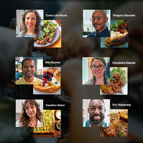 6 chef profiles with their representative dishes.