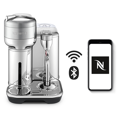 Nespresso machine next to Bluetooth and WiFi signs