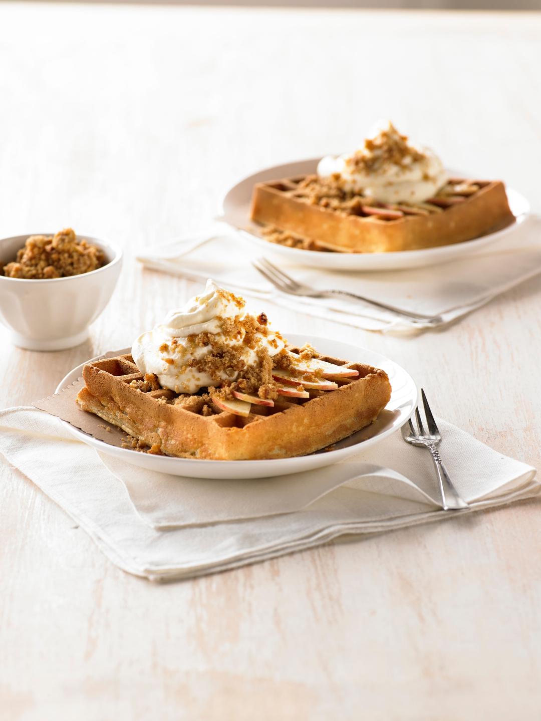 Apple Pie and Coconut Crumble Waffles