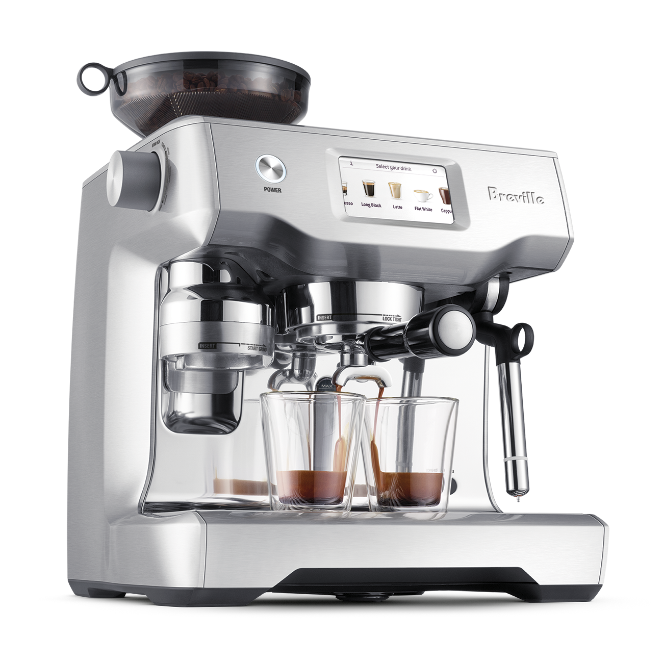 the Oracle® Touch low left angle with two latte glasses