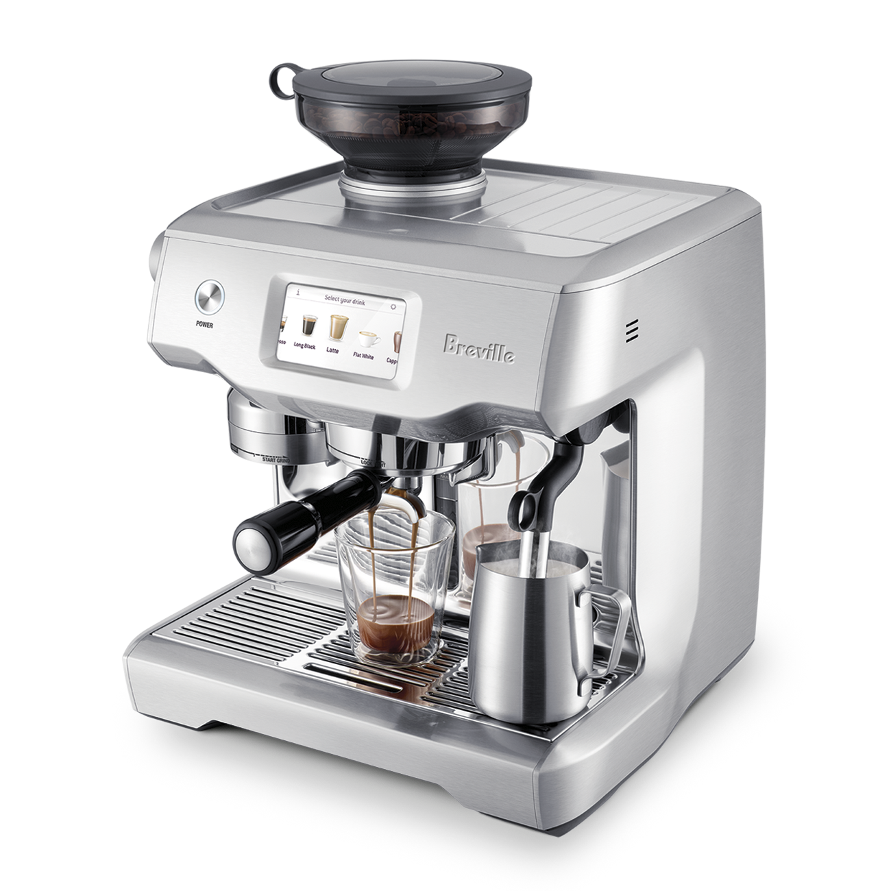 the Oracle® Touch high right angle with latte cup and milk jug