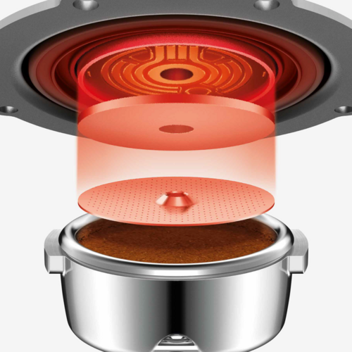 ThermoJet® heated group head for professional level temperature control