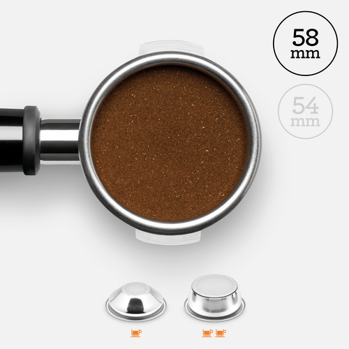 Professional 58 mm stainless steel portafilter holds a 22g dose