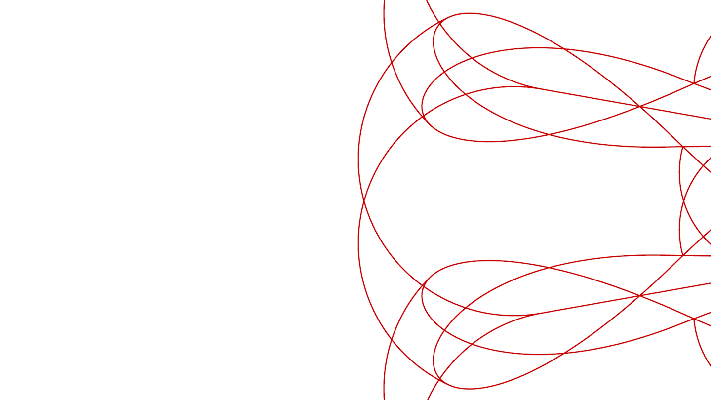 Red abstract lines on a white background, forming overlapping loops and curves.